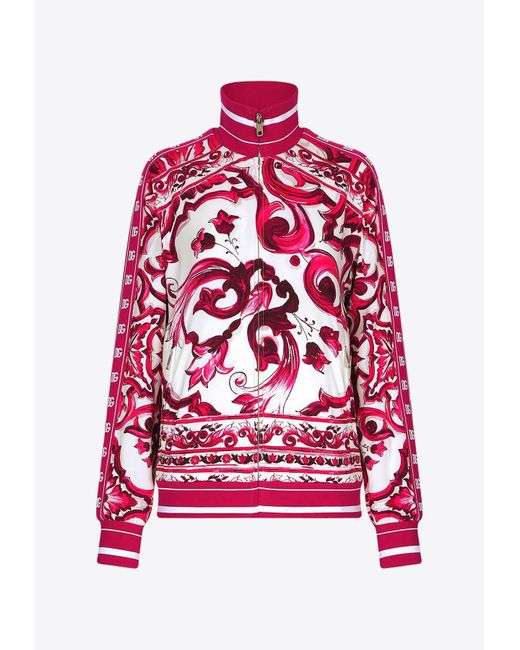 Dolce & Gabbana Red Majolica Print Zip-Up Jacket
