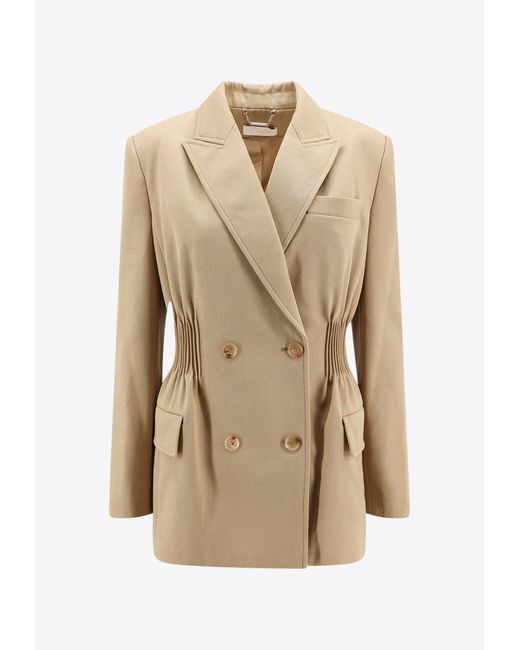 Chloé Natural Double-Breasted Smocked Wool Blazer