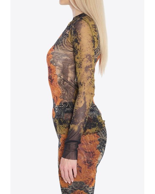 Jean Paul Gaultier Black Medallion Print Mesh Top