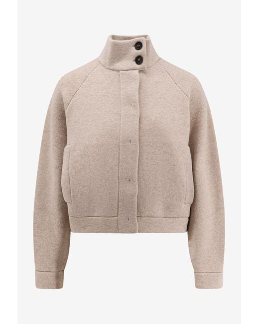 Brunello Cucinelli Natural Double Knit High-Neck Jacket