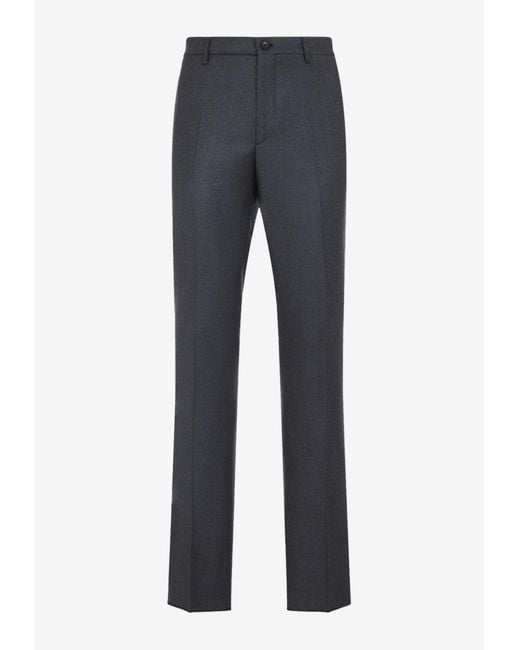 Etro Blue Logo-Patch Slim-Leg Wool Pants for men