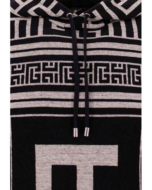 Balmain Black Maxi Monogram Hooded Sweatshirt for men