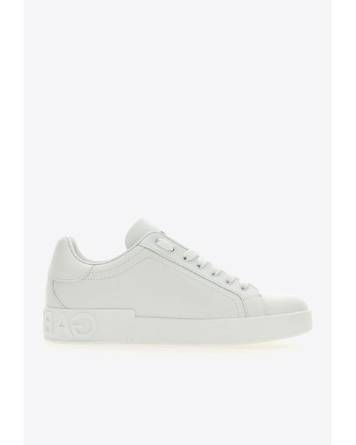 Dolce & Gabbana White Portofino Leather Low-Top Sneakers for men