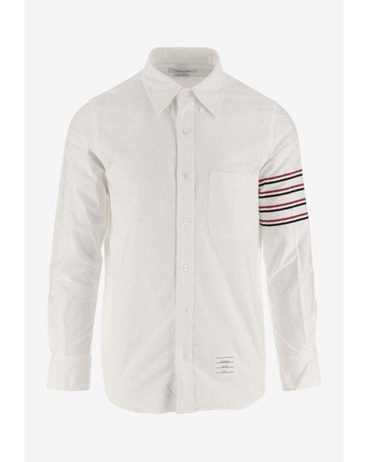 Thom Browne White 4-Bar Stripes Long-Sleeved Shirt for men