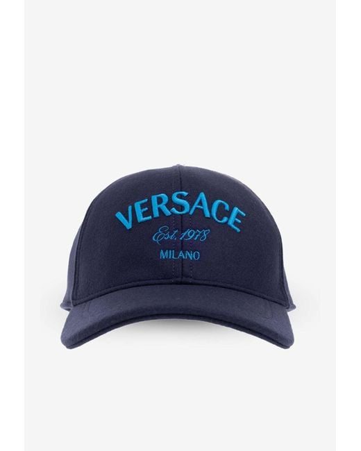 Versace Blue Milano Stamp Wool Baseball Cap for men