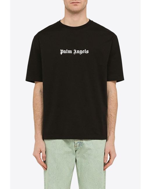 Palm Angels Black Logo Printed Crewneck T-Shirt for men