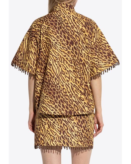 Zimmermann Natural Leopard Print Beaded Blouse