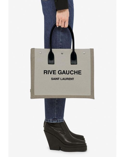 Saint Laurent Rive Gauche Printed Raffia Tote Bag - Naturale