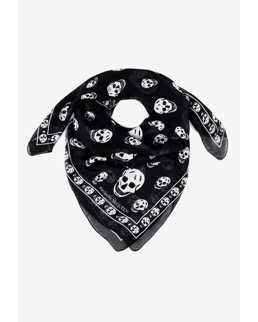 Alexander McQueen Black Skull Print Silk Scarf for men