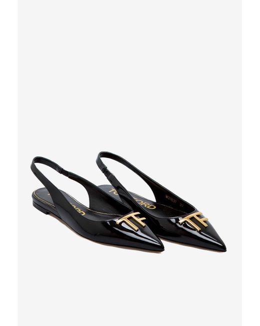 Tom Ford Pointed Toe Ballerina Flats In Patent Leather in White | Lyst