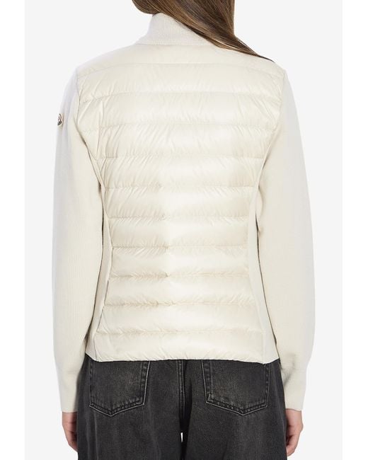 Moncler White Logo Patch Zip-Up Jacket