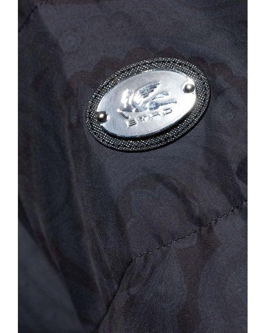 Etro Blue Long Paisley Down Jacket for men