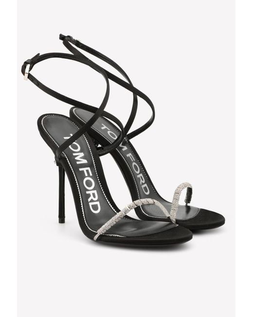 Tom Ford Satin 105 Crystal embellished Sandals With Wraparound