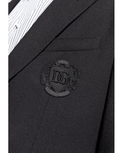 Dolce & Gabbana Black Single-Breasted Dg Logo Wool Blazer for men
