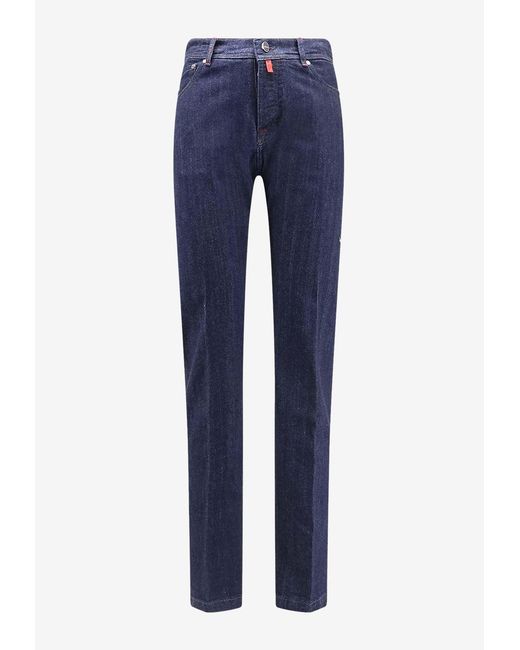 Kiton Blue Logo Patch Straight-Leg Jeans for men