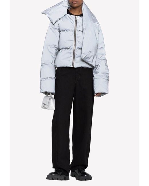 Rick Owens White Funnel Neck Puffer Jacket