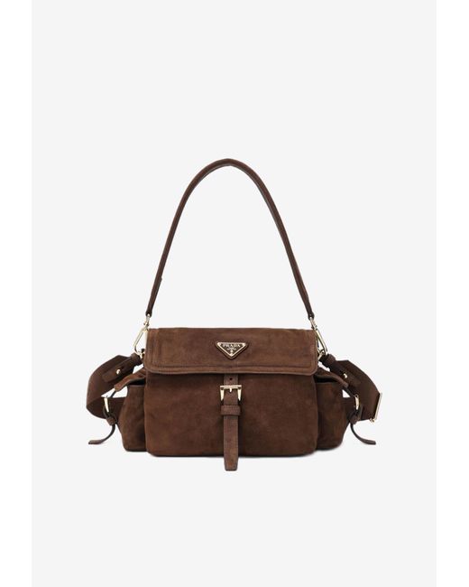 Prada Brown Medium Explore Suede Shoulder Bag