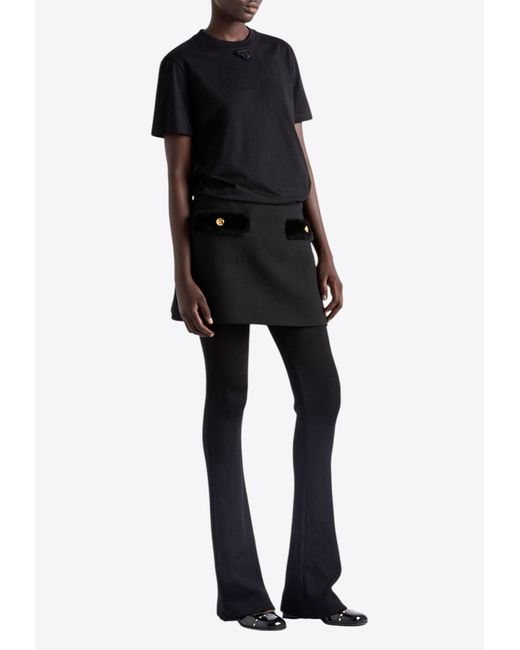 Prada Black Embroidered Triangle Logo Jersey T-Shirt