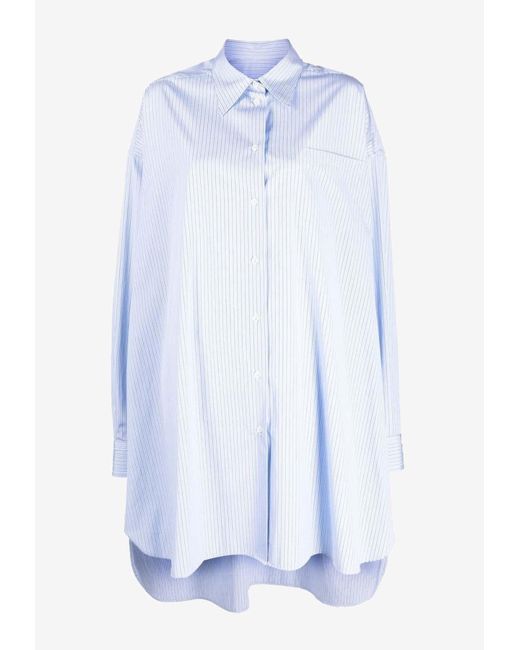 Maison Margiela Blue Pinstripe Oversized Long-Sleeved Shirt