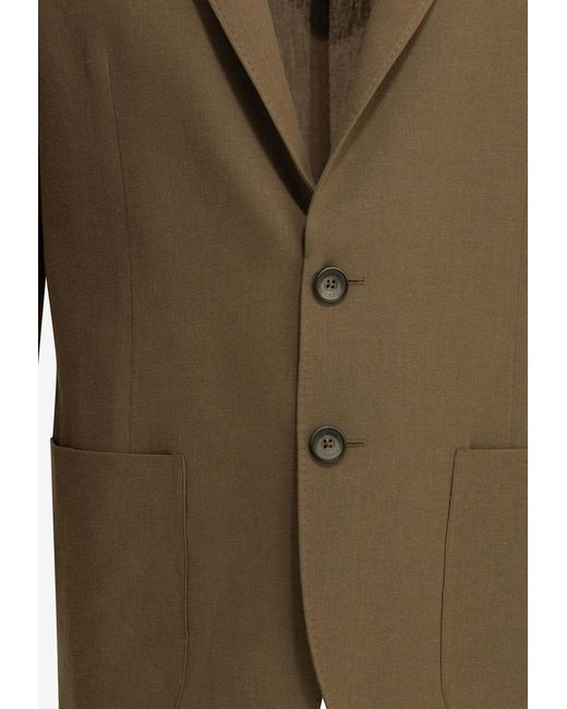 Herno Green Single-Breasted Linen Blazer for men