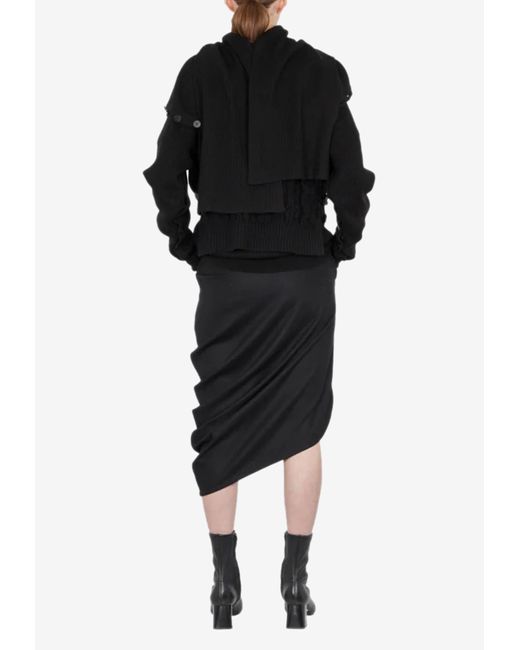 Dawei Black Wool Asymmetric Midi Skirt