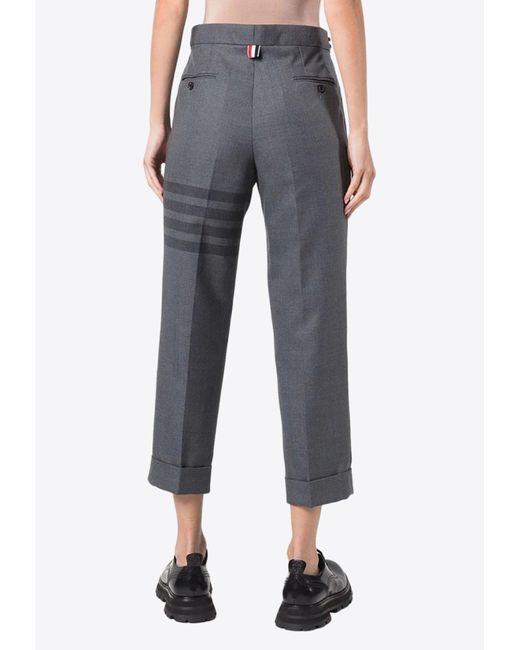 Thom Browne Gray 4-Bar Stripe Tailored Cropped Pants