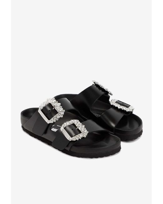 MANOLO BLAHNIK X BIRKENSTOCK Arizona Crystal-embellished Sandals in Black |  Lyst