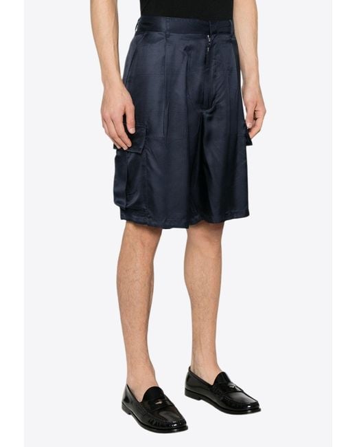 Prada Blue Silk Cargo Shorts for men