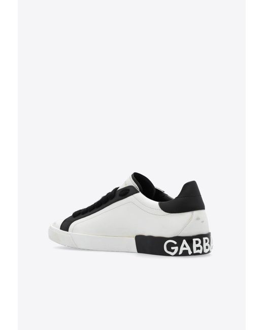 Dolce & Gabbana Black Portofino Leather Low-Top Sneakers for men