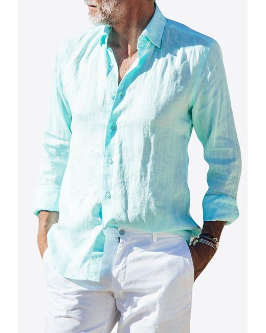 Les Canebiers Blue Divin Button-Up Shirt for men