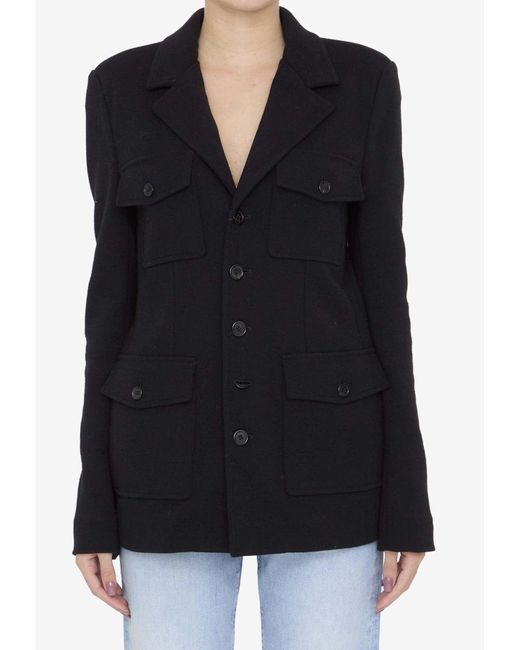 Saint Laurent Black Saharienne Wool Single-Breasted Jacket