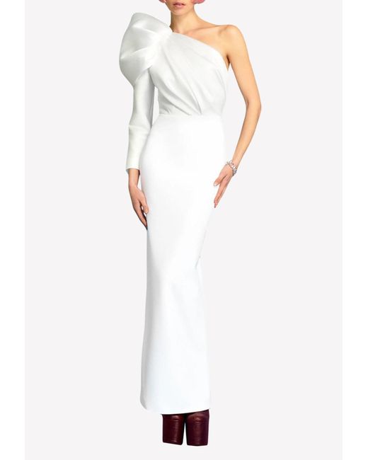 Solace London White Lexi One-shoulder Evening Gown