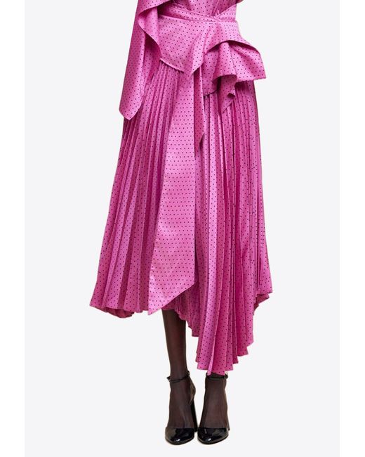 Acler Pink Sampson Polka Dot Pleated Midi Skirt