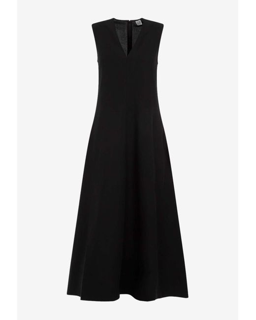 Totême  Black V-Neck Midi Dress