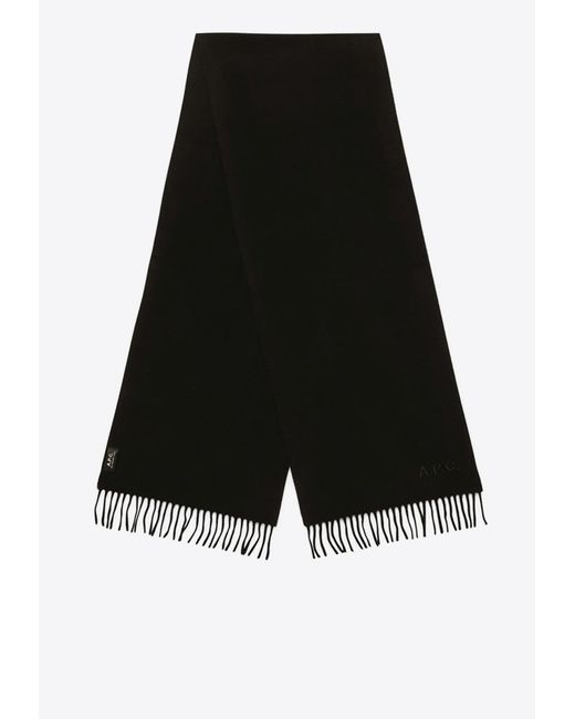 A.P.C. Black Ambroise Brodée Logo Embroidered Scarf