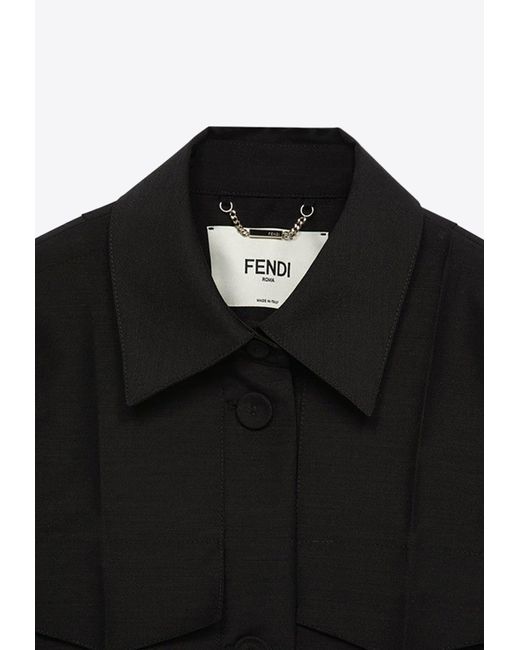 Fendi Black Logo-Embroidered Cropped Jacket