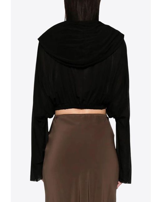 Rick Owens Black Sheer Hooded Cropped Top