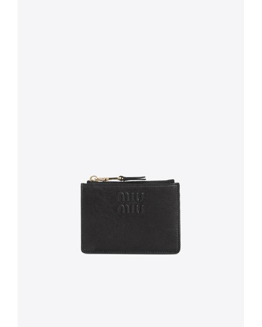 Miu Miu White Logo Embossed Leather Cardholder
