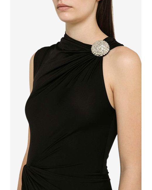 David Koma Black Draped Crystal-Embellished Midi Dress