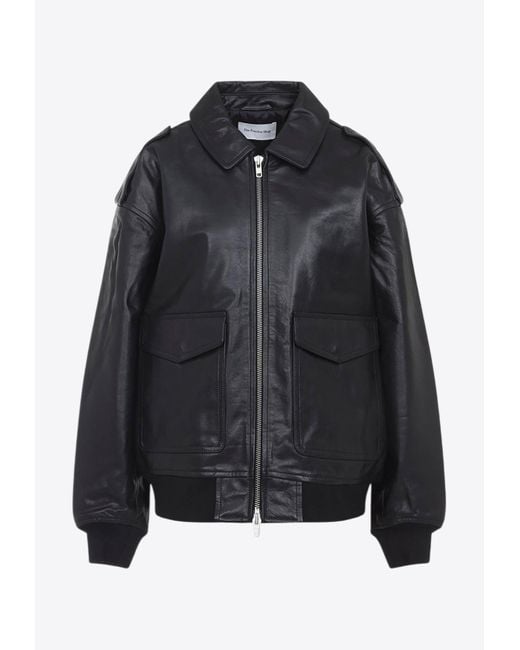 Frankie Shop Black Viper Leather Jacket Pointed Collar