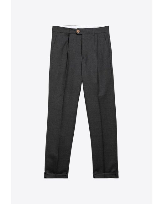 Brunello Cucinelli Black Tapered-Leg Tailored Wool Pants for men