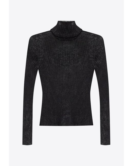 Saint Laurent Black Semi-sheer Turtleneck Sweater