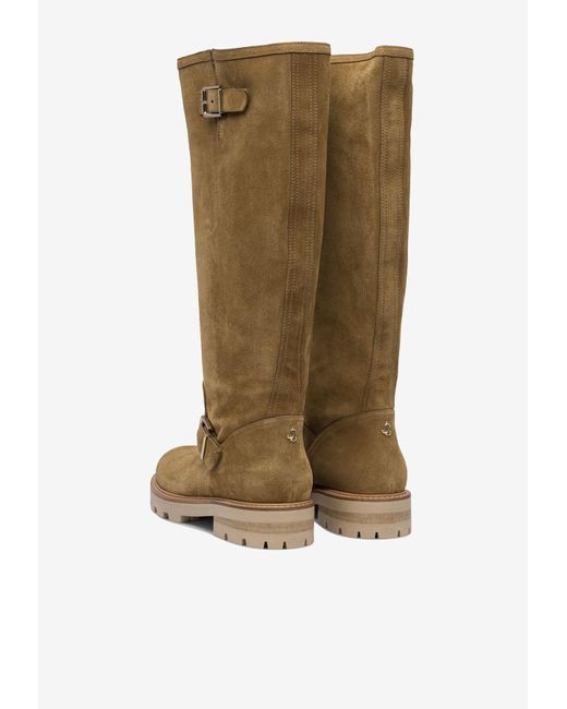 Jimmy Choo Natural Biker Ii Knee-High Suede Boots
