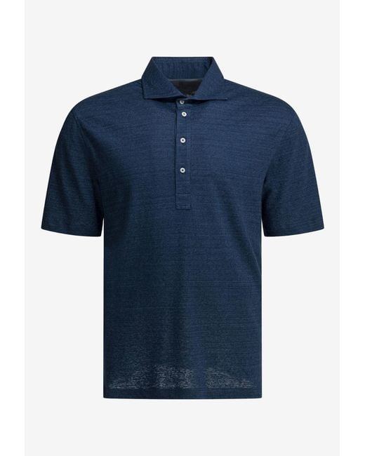 Brunello Cucinelli Blue Basic Polo T-Shirt for men