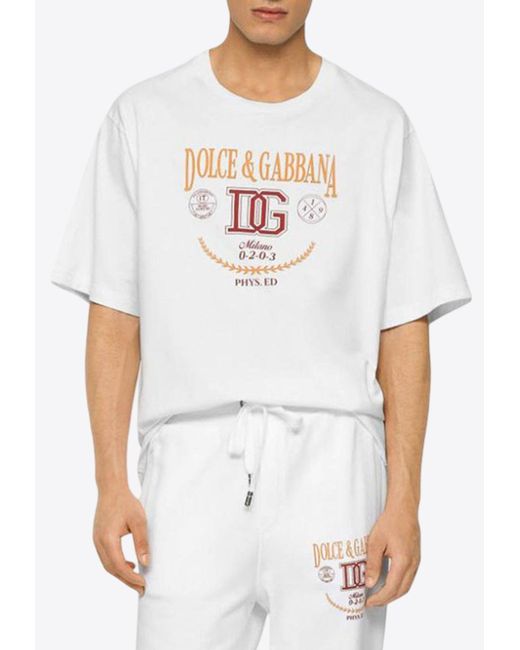 Dolce & Gabbana White Dg Logo Print Crewneck T-Shirt for men