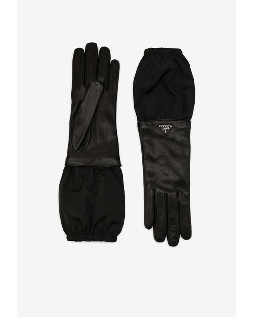 Prada Black Logo Appliqué Leather Gloves