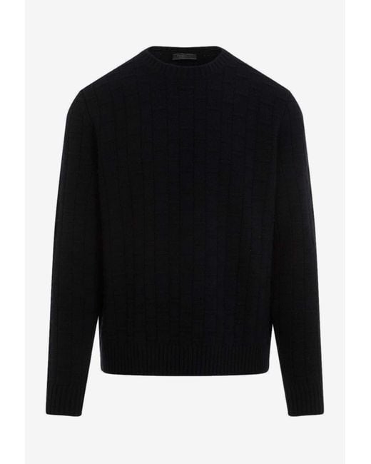 Prada Black Crewneck Wool And Cashmere Sweater for men