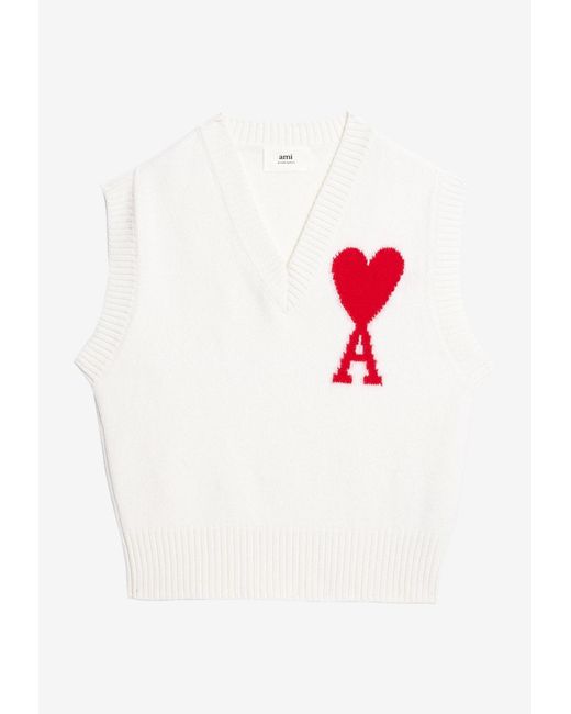 AMI White Ami De Coeur Knitted Sweater Vest