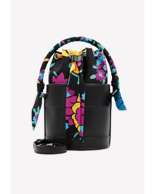 Saint Laurent Black Bahia Bucket Bag With Floral Silk Scarf