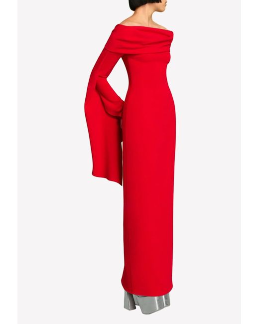 Solace London Red Arden Off-shoulder Maxi Dress